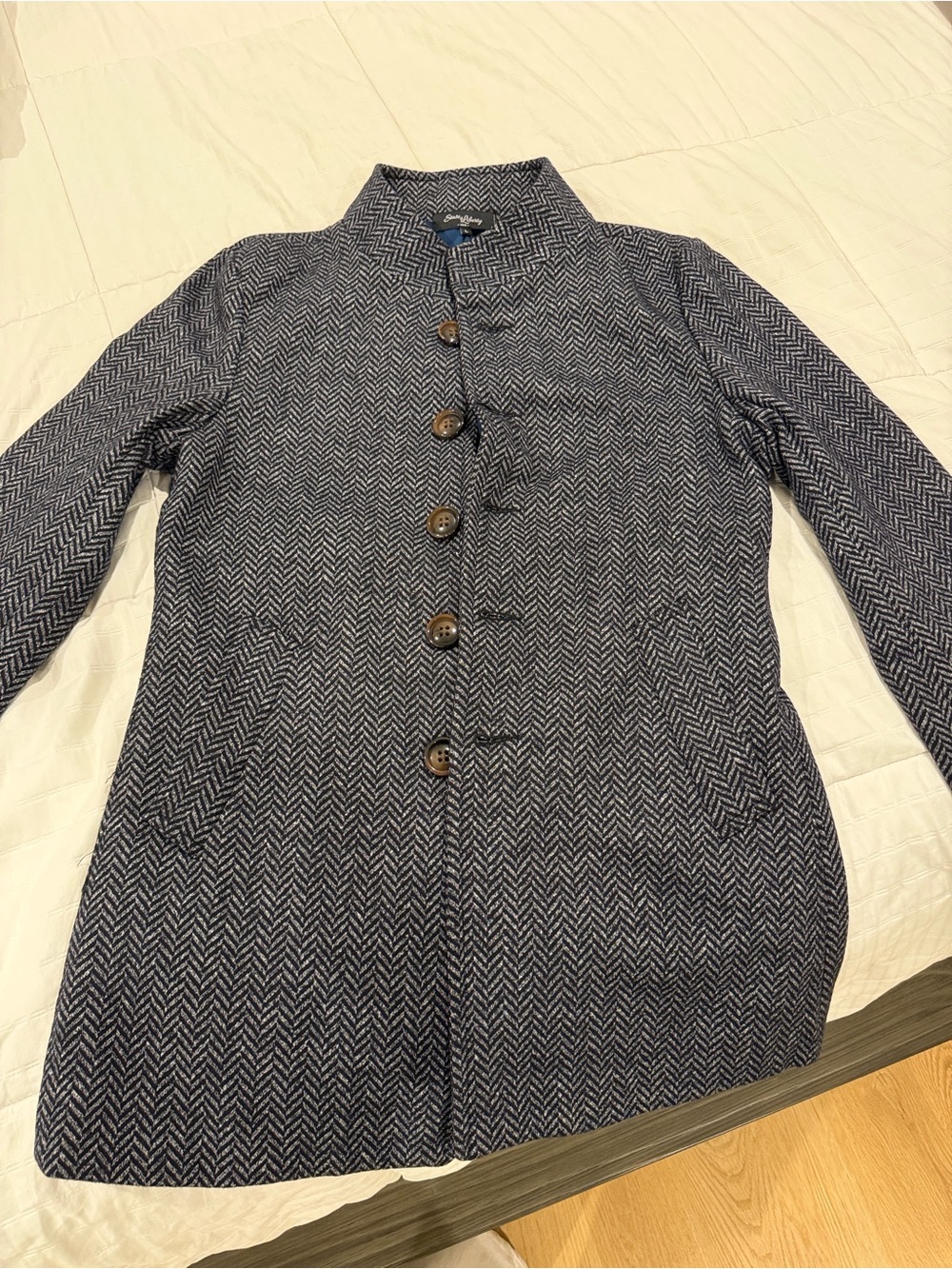 Men’s Navy Herringbone Stand-Collar Coat BNWT size large